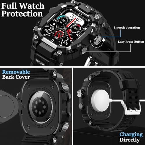 SUPLINK Rugged Case with Band for 45mm Apple Watch Bands for Men, Compatible with Apple Watch Series 9/8/7 Band, Enhanced Protective Bumper Cover for iWatch Bands Men (Silver) - Thumbnail 4