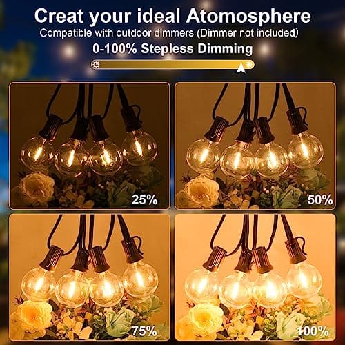100ft 2-Pack Outdoor String Lights,Dimmable G40 LED String Lights with 52 Shatterproof Clear Bulbs UL Approval Waterproof Globe 1W 2700K Outdoor Lighting for Backyard Porch Cafe Party Wedding Garden - Thumbnail 3