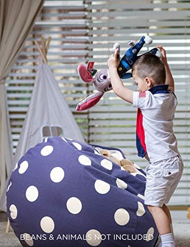 Aubliss Stuffed Animal Storage Bean Bag Chair Cover (No Beans), Stuff and Sit Storage Bean Bag for Kids Toy Storage, Medium 32"-Canvas Dot Navy - Thumbnail 2