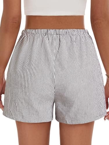 GKBK Boxer Shorts for Women Gingham Pajama 2026 Summer Spring Casual Lounge Sleep Striped Pinstriped Shorts Y2K Beach Bottoms Trendy Black White Stripe L - Thumbnail 4