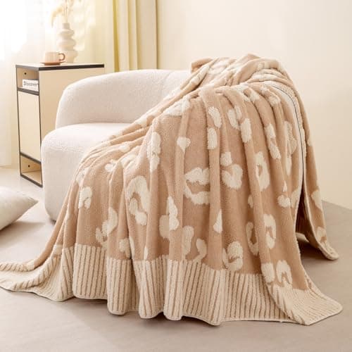 TrellisJoy Leopard-Cream Yellow Fleece Throw Blanket, Plush Cozy Lightweight Bed Sofa Couch Blanket, All Season Durable Machine Washable Decor Gift for Women, 60" x 80" - Image 1