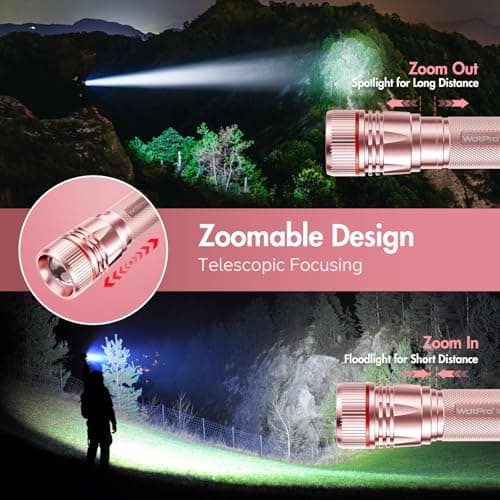 WdtPro Rechargeable Flashlights High Lumens, 1 Pack 10H Long Lasting Super Bright EDC Flashlights, LED Mini Tactical Flash Lights for Camping Emergency, Drop & Water Resistant Pink(Battery Included) - Thumbnail 2