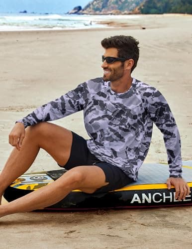 PINSPARK Men's Camouflage Rash Guard Shirts Quick Dry UV Protection Fishing Shirts Long Sleeve UPF 50+ Summer Swim Shirt - Thumbnail 3