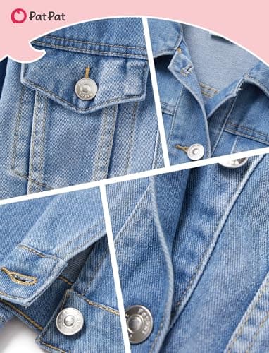 PATPAT Girl's Basic Denim Jacket with Flap Pocket Button Light Blue，7-8Y - Thumbnail 6