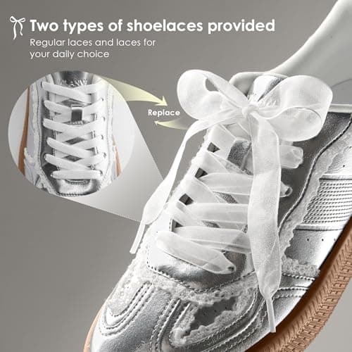 Vilanva Women's Lace Detail Fashion Sneakers Comfortable Casual Dress Sneakers with Retro Gum Sole Walking Trendy Footwear - Thumbnail 5