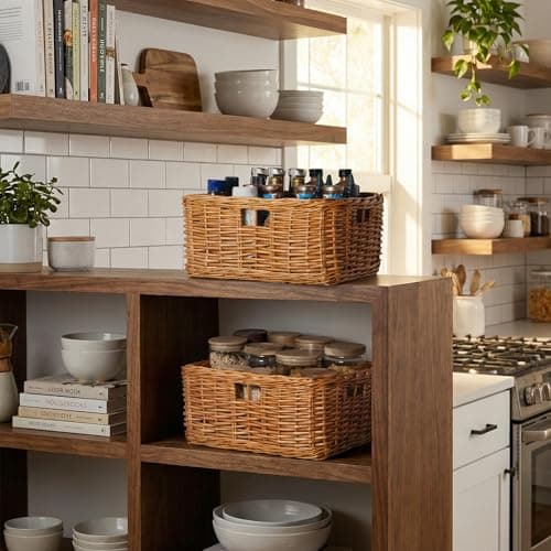 StorageWorks Pantry Baskets, Willow Storage Baskets for Organizing, Shelves, Pantry Organizers and Storage, Brown, 15"L x 11"W x 6 ¾"H - Thumbnail 6