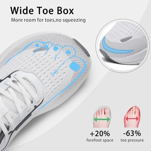 Wirpex Women's Wide Toe Box Walking Shoes–Non Slip Comfortable Cushioned Fashion Sneakers for Bunions Lightweight Zero Drop Tennis Running Shoe with Roomy Fit Grayish-White Size 9 - Thumbnail 4