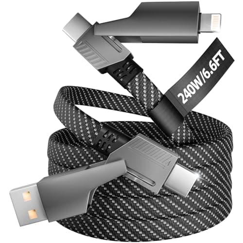 Firsting 4 in 1 Charging Cable 240W MAX, USB C Cable Fast Charger Cord with E-Mark Chip, USB A/C to C/Lightning Cable, Multi iPhone Charger Cord for iPhone16/15/14/13 Series/Phones/Pads and Laptop