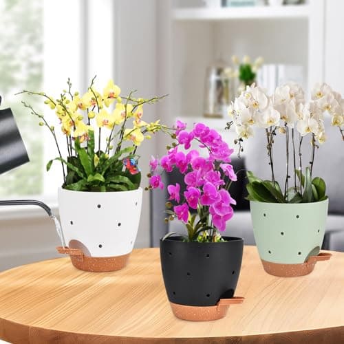 Vanslogreen 6 Inch Orchid Pots with Holes, 3 Pack Self Watering Planters for Orchids Plastic Orchid Pot Plant Flower Pots for Orchids Indoor Outdoor (Multicolor) - Thumbnail 6