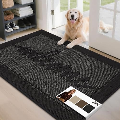 JSEI Door Mat 32"x 48",Absorbent Dirt Welcome Mat,Non-Slip Entryway Rugs Washable Indoor Entrance Mats, Low Profile Floor Mat for Entryway and Front Back Door,Black - Image 1