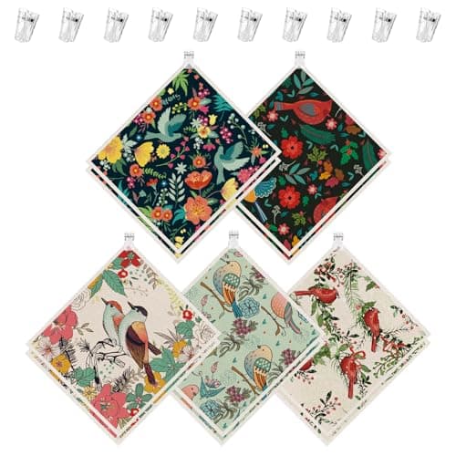 wlich 10PCS Swedish Dishcloths for Kitchen, Reusable Dish Rags for Washing Dishes with Clips, Non-Scratch Kitchen Towels and Dishcloths Sets, Washable Swedish Dish Cloths, No Odor(Birds Flowers) - Image 1