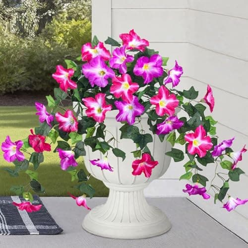 BSMYBO 2Pcs Artificial Hanging Flowers for Outdoors, Fake Outdoor Flowers Faux Petunias Silk Flowers for Outdoor planters UV Resistant for Home Garden Balcony Yard Porch Patio Decor (Fuchsia) - Image 1