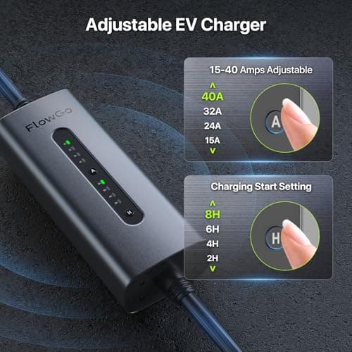 FlowGo Tesla Charger 40A Level 2 EV Charger NACS 240V with 14-50 Plug 25 FT Cable 9.6KW Portable Tesla Charging Equipment 15-40 Amps Adjustable Current Mobile Electric Car Chargers for Model 3/S/Y - Thumbnail 4