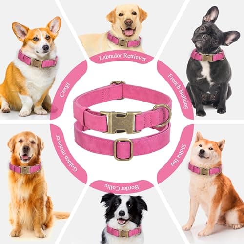 Jumpress Soft Leather Dog Collar for Small Medium Large Dogs, Heavy Duty Dog Collar Leather with Quick Release Metal Buckle, Durable & Adjustable for Large Dogs Walking (Hot Pink, L) - Thumbnail 3