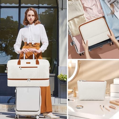 Weekender Bag for Women Travel Duffel Bag - Carry On Overnight Bag with Shoe Compartment Large Nylon Duffle Tote 21.5" for Traveling Business Weekend Trip 3Pcs Set - Thumbnail 2