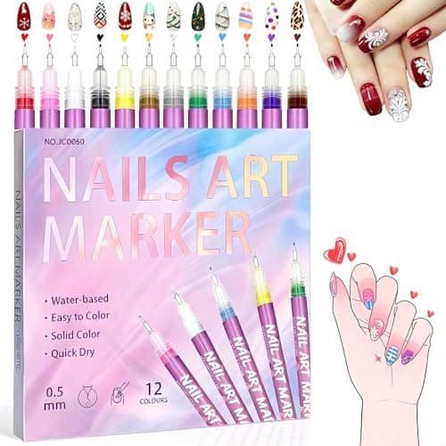 Nail Art Pens Set 12 Colors - Nail Art Markers, Drawing Painting Liner Brush for DIY Nail Art Beauty Adorn Manicure Tools, Fine Tip Nail Art Pen 0.5mm, Quickly Dry Nail DIY Decoration for Women - Image 1