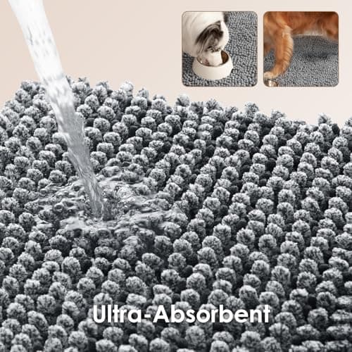 EHEYCIGA Super Absorbent Dog Door Mat for Muddy Paws 24x16 Inch Indoor, Front Doormat Outside Entrance, Quick Dry Chenille Washable Dog Crate Bed, Non-Slip Pet Rug Mud Mat Outdoor Entryway, Grey - Thumbnail 3