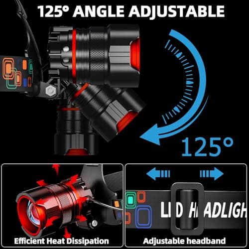 YUSEUB Rechargeable Headlamp 99000 High Lumens, Super Bright LED Head Lamp with Motion Sensor, 12 Modes, IPX7 Waterproof, 125° Adjustable, Zoomable Headlight for Adults, Camping, Cycling, Running - Thumbnail 3