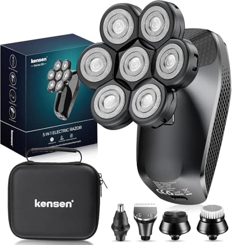 7D Head Shavers for Bald Men - 5 in 1 Bald Head Shavers for Men, Christmas Gift Body Shaver for Mens Nose Hair & Beard Trimmer IPX6 Waterproof LED Display with Travel Case Cordless Head Razor (Black) - Image 1