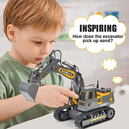 DOUBLE E Remote Control Excavator Toy Construction Toys Tractor Rechargeable Battery RC Vehicles Electric Truck Sandbox Digger Toys for Boys Girls Kids, Gray - Thumbnail 5