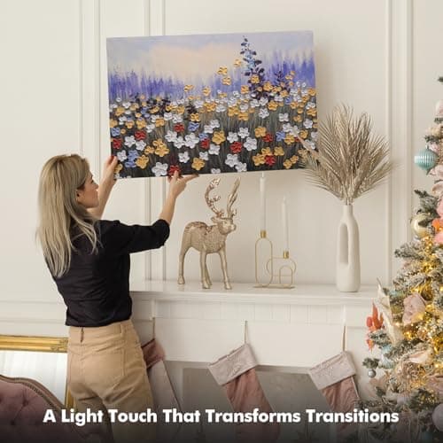 JUHOME Vintage Hand-Painted Texture Wildflower Canvas Wall Art, Rustic Nature Abstract Oil Painting,24x36 In Handmade Artwork for Living Room, Office, Bedroom - Thumbnail 3