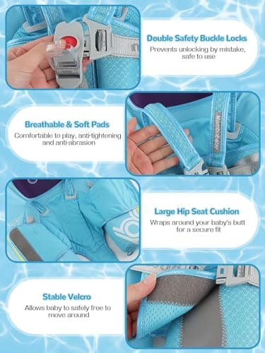 Mambobaby Baby Pool Float with Canopy, Kalolary Non-Inflatable Baby Swim Float Infant Swim Trainer Ring Toddler Pool Float with Adjustable Strap & Tile for 3-24 Months Age Boys Girls (Blue Car) - Thumbnail 5