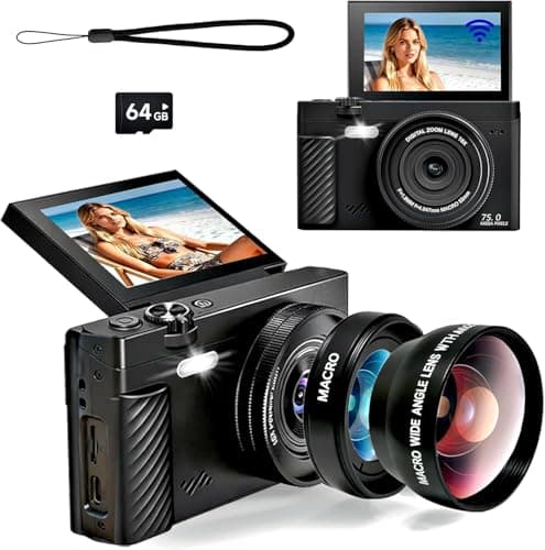 4K Vlogging Camera with 31 Filters & 64MP - 180° Flip Screen Digital Camera for YouTube with WiFi, 18X Zoom, Macro & Wide-Angle Lenses - Complete Travel Kit for Beginners, Teens
