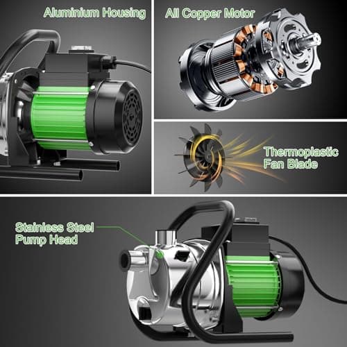 SHANGDA Water Transfer Pump 110V Shallow Well Pump 1.6HP 1800GPH Electric Portable Garden Pressure Booster Pumps for Sprinkler Irrigation Lawn with Adapters, Green - Thumbnail 5