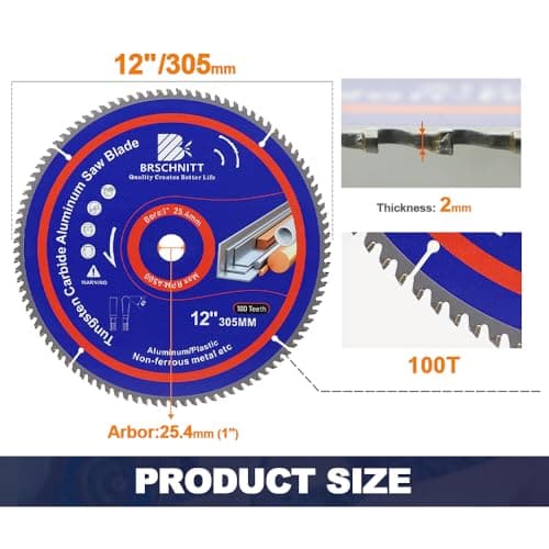 BRSCHNITT 12Inch 100Tooth TCG Metal Saw Blade - for Aluminum Plastics and Non Ferrous 1" Arbor - Thumbnail 2