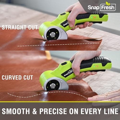 SnapFresh 4V Cordless Electric Scissors-Rechargeable Rotary Box Cutter w/ 2.0Ah Battery, 2 Self-Sharpening Blades, LED Light & Safety Lock,Carpet Cutter Tool for Cardboard, Fabric, Leather, Plastic - Thumbnail 5