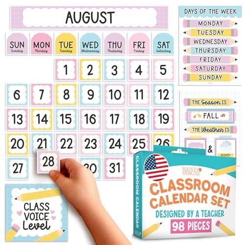 Classroom Calendar Set Bulletin Board Decor – School Calendar for Classroom Elementary, Pastel Bulletin Board Decorations, Kindergarten & Preschool Calendar Bulletin Board Set for Classroom Decor