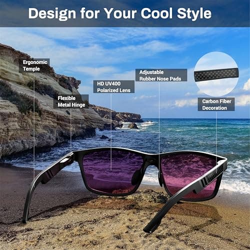 ROCKNIGHT HD Polarized Mens Sunglasses UV Protection Hiking Fishing Travel Mirrored Green Sunglasses Metal Frame Shades for Men - Thumbnail 2