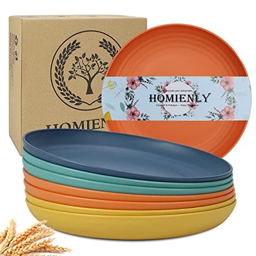 Homienly Deep Dinner Plates Set of 8 Alternative for Plastic Plates Microwave and Dishwasher Safe Wheat Straw Plates for Kitchen Unbreakable Kids Plate Set with 4 Colors (Classic Bright, 9 inch) - Image 1