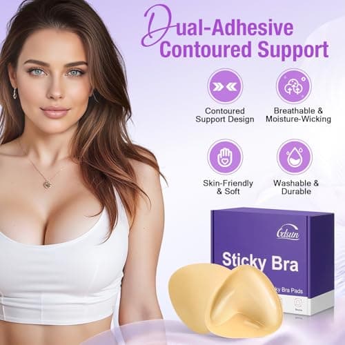 Gdsun Sticky Bra Push Up Bra for Large Breasts - Double Sided Adhesive Bra, Waterproof for Swimwear (2 Pack, Nude, L Fits C-D Cups, Regular) - Thumbnail 2