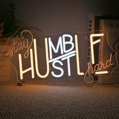 ineonlife Stay Humble Hustle Hard Neon Sign Accessories Light Up for Wall Decor Modern Led Sign for Gym Small Acrylic Art Decor for Office Bedroom Decorations - Image 1