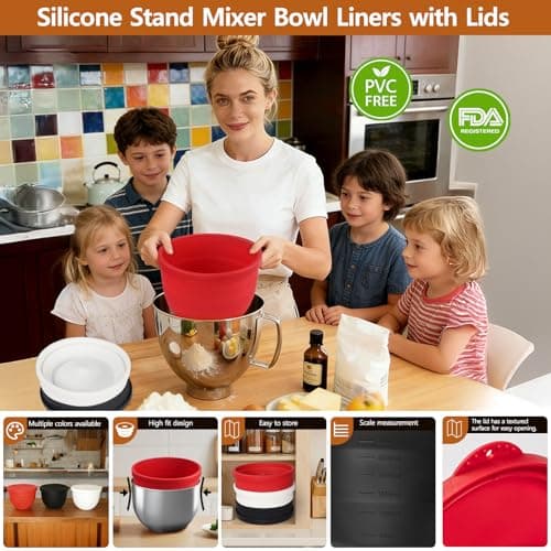 Foldable Silicone Liners for Kitchen Aid Tilt-Head 5 QT Mixer,Microwave Dishwasher Support-Safe Food Grade Silicone Bowl Insert,Scale Display Mixer Accessories for Effortless Baking（Red） - Thumbnail 3