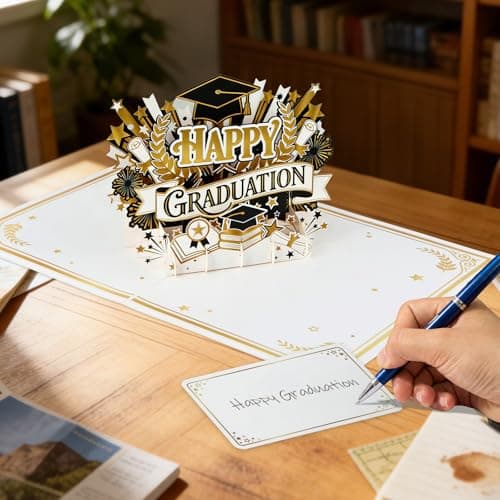 FaCraft Graduation Card Pop Up 2026 - Handmade Premium Black & Gold Foil Congrats Grad Card with Writing Insert, Blank Insert, Envelope, 8x6 Graduation Greeting Cards Gifts for High School College - Thumbnail 6