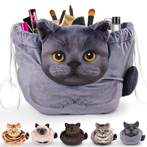 Openhaha Drawstring Makeup Organizer, Travel Cosmetic Pouch - Cat Gift for Women, Lay Flat Makeup Bag Gifts for Cat Lovers - Image 1
