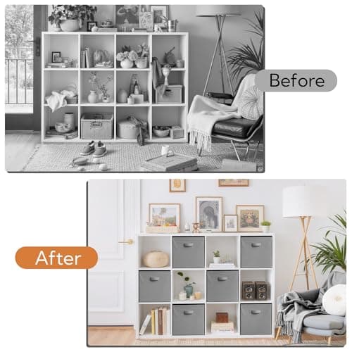 Cupic Cupid 13x13 Storage Cubes, 6 Pack Open Storage Bins with Handles, Storage Cube Organizer for Clothes and Toys, Collapsible Cube Bins for Closet, Shelves, Offices, Gray - Thumbnail 6