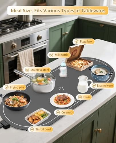 Food Warming Mats for Countertop Extra Large(XXL 36"x15"),Electric Heating Pad for Food,Roll Up Silicone Warmer Mat for Party and Kitchen,Practical Cooking Birthday Gift for Mom and Women(Gray) - Thumbnail 2