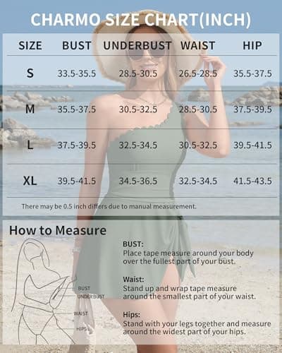 Charmo One Shoulder One Piece Swimdress Swimsuit Women Tummy Control Bathing Suit Skirted Modest Scalloped Swim Suit Black M - Thumbnail 6
