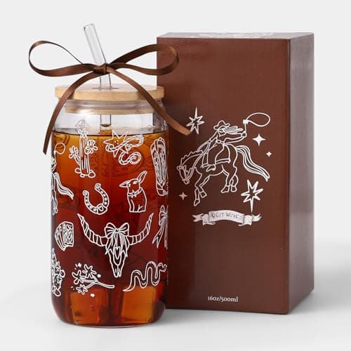 Celebloom Western Gifts for Women, Cute Glass Cup for Cowgirl, Western Cowgirl Stuff Iced Coffee Tumbler for Country Girl Gifts Christmas Birthday Mothers Day Gift for Friend 16oz - Image 1