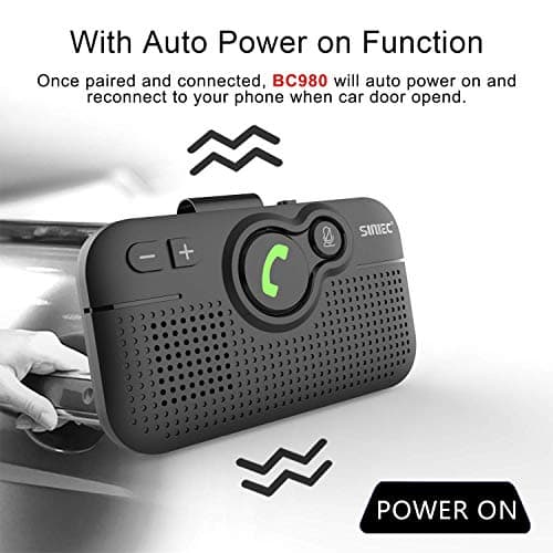 SUNITEC Bluetooth Car Speaker for Cell Phone, Handsfree Bluetooth Car Kit Motion AUTO ON Off Support Siri Voice Assistant Handsfree Speakerphone with Visor Clip - BC980P - Thumbnail 5