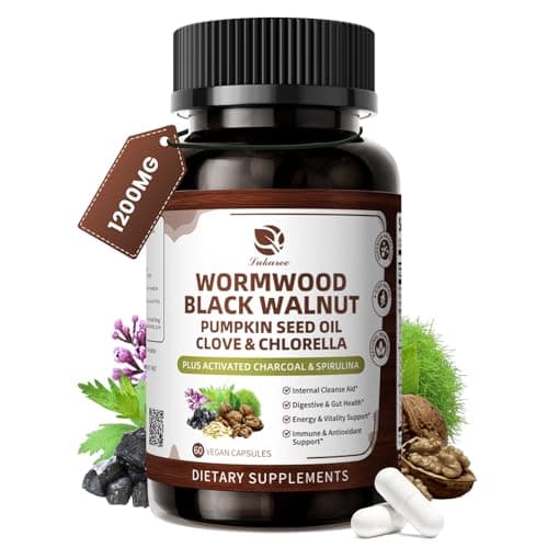 Lukaree Wormwood Black Walnut Cleanse for Human 1200mg – Ultra Gut Cleanse & Digestive Health w/Pumpkin Seed Oil,Clove,Activated Charcoal -10X Concentrated, Men & Women Probiotic Capsules -Vegan,60 CT - Image 1