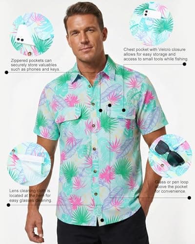 Cozople Funny Hawaiian Shirts for Men Short Sleeve Fishing Button Up UPF 50+ Breathable Outdoor Hiking Shirt for Travel Safari Climbing M - Thumbnail 5