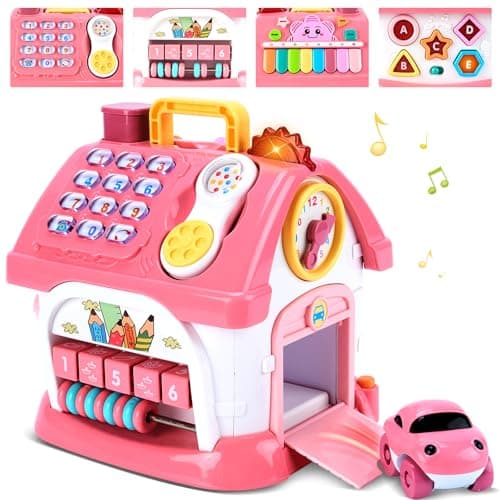 Toddler Girl Toys for 1 Year Old, Montessori Toys for 1 Year Old Girl Birthday Gift, 8 In 1 Pink Baby Musical Learning House with Sound Light Music, Creative Gifts for Baby Toys 6-12 18 Months - Image 1