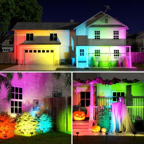 Fabrito Color Changing Solar Spot Lights Outdoor 10 Pack, [6+1 Lighting Modes] Auto On/Off RGB Spotlights, Waterproof Multicolor Landscape Lights for Garden, Tree, Halloween, Christmas - Thumbnail 6