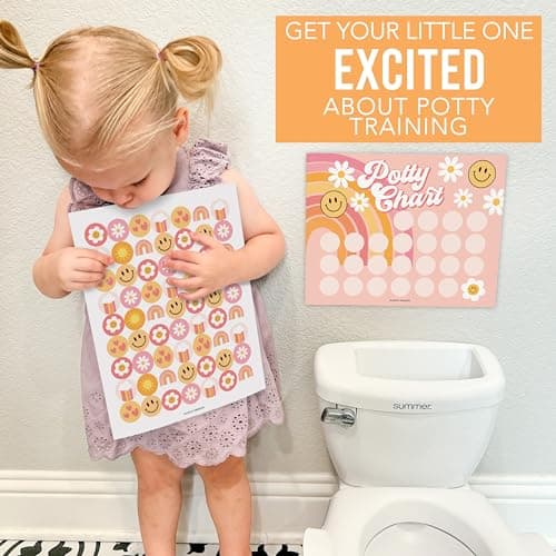 Hadley Designs Potty Training Chart for Toddlers Girls -10 Sticker Potty Chart for Toddlers Girls, 8.5x11" Potty Training Sticker Charts for Toilet Success, Retro Toddler Reward Chart for Kids - Thumbnail 5