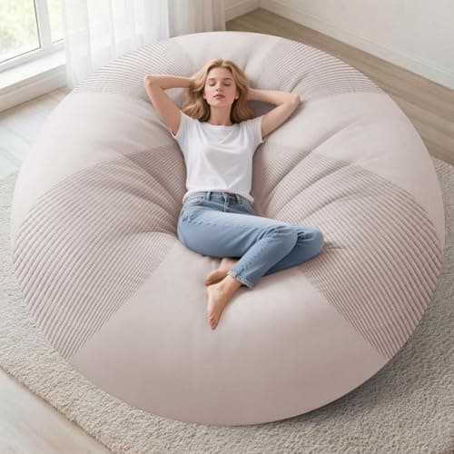 Homguava 6FT Bean Bag Chairs for Adults Teardrop BeanBag Chair Comfy Memory Foam Bean Bags Two-Tone Distressed Velvet&Corduroy Washable Cover for Living Room, Home (Corduroy, White) - Image 1
