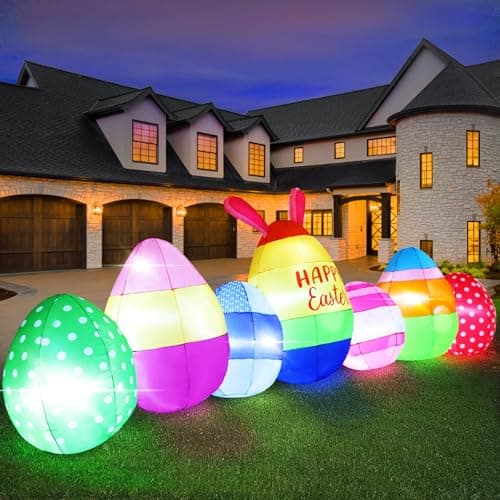 GIFTFIND Vibrant Easter Eggs Inflatables 10FT Long, Seven Eggs Inflatable Outdoor Decorations Built in LED Lights, Fun Lighted Eggs Easter Blow Ups for Yard Patio Garden Lawn Decor - Image 1